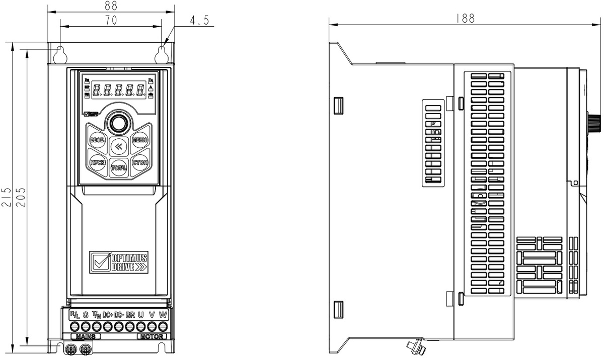 Габариты AD800P-4T4D0-PU0PCU0P