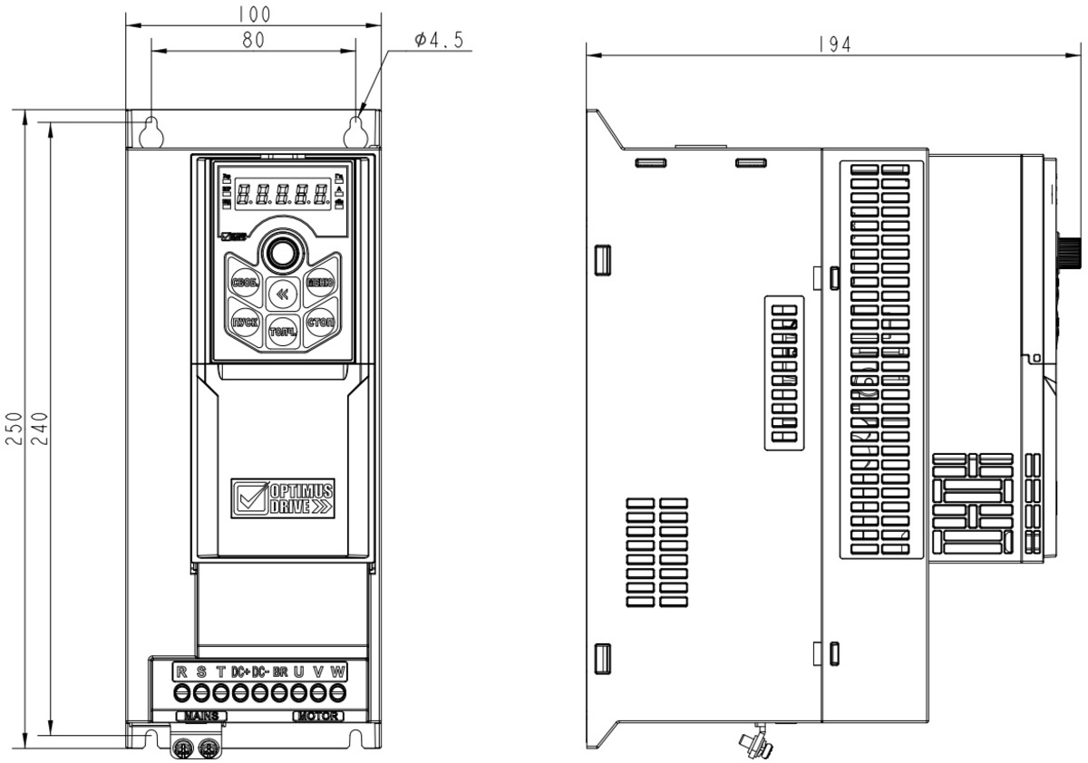 Габариты AD800P-4T7D5-PU0PCU0P