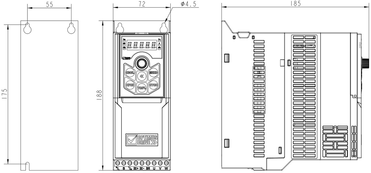 Габариты AD800P-4T1D5-PU0PCU0P